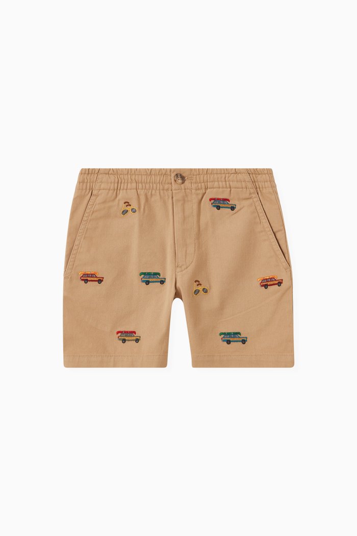 

Embroidered Cars Shorts in Cotton, Brown