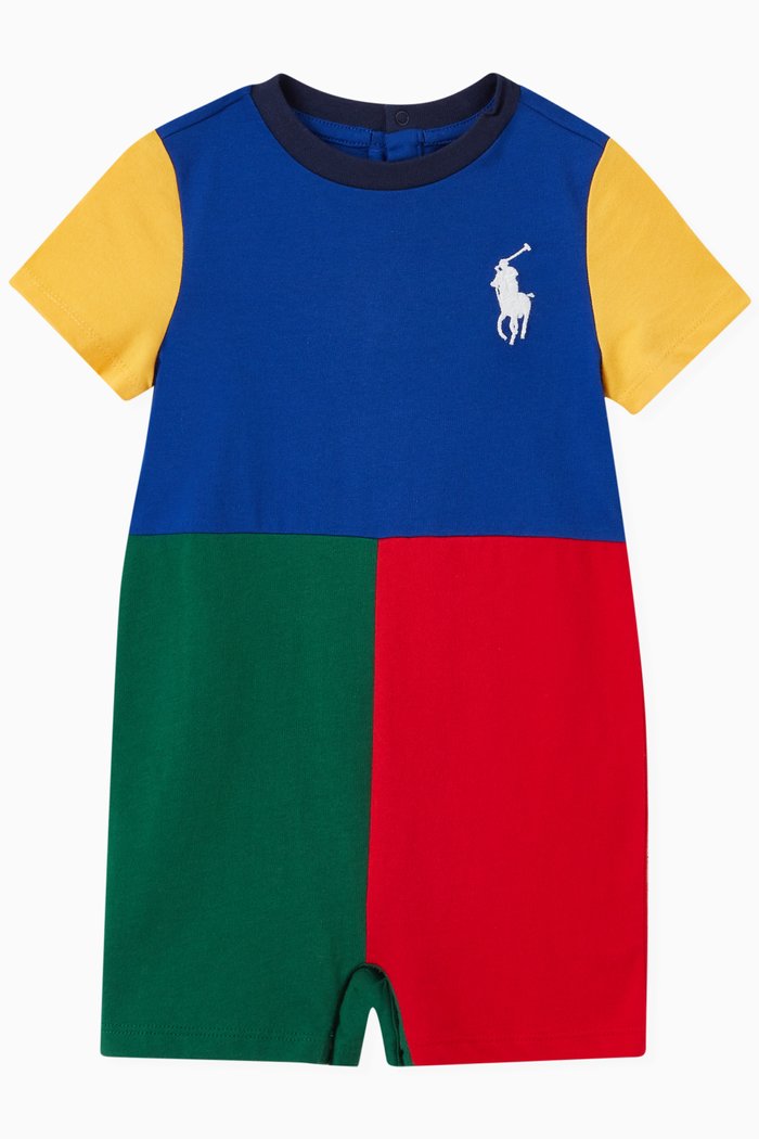 

Multi Patch Polo Romper in Cotton, Multicolour