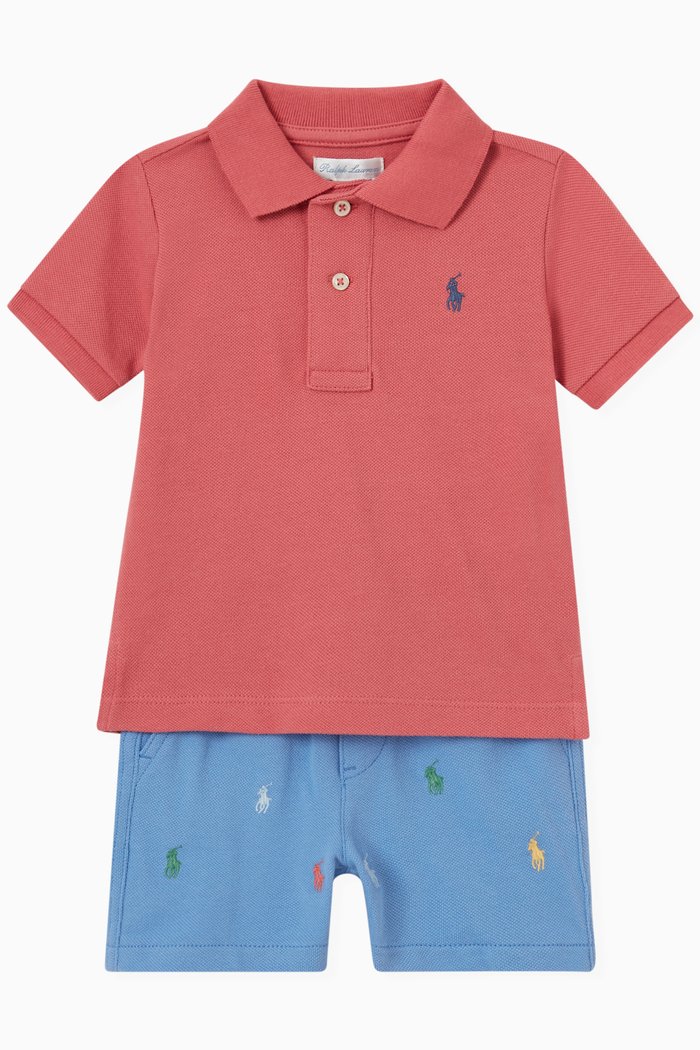 

Logo Embroidery T-shirt & Shorts Set in Cotton, Purple