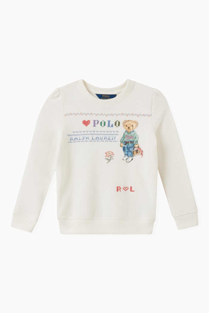 

Embroidered Bear and Logo Print Sweatshirt in Jersey, Neutral