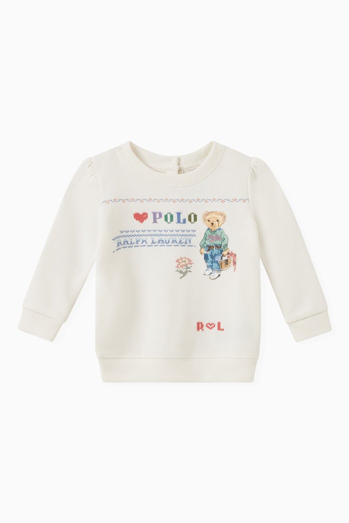 

Embroidered Bear and Logo Print Sweatshirt in Jersey, Neutral