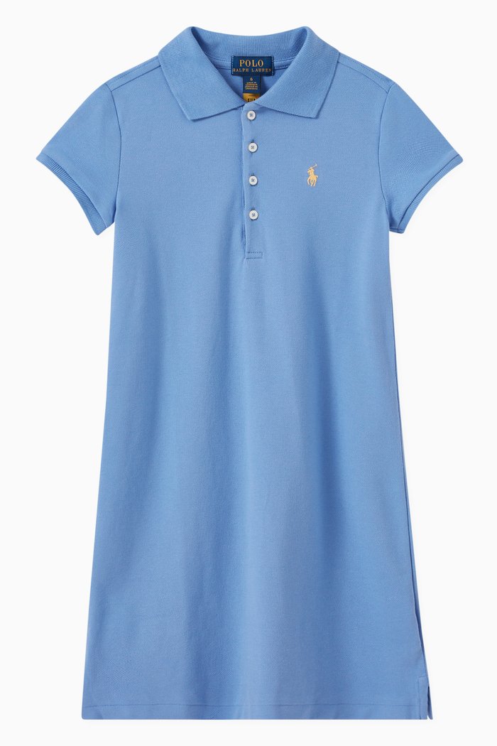 

Mini Logo Polo Day Dress in Cotton Piqué, Blue
