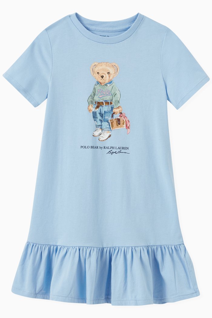 

Picnic Bear Print Flare Day Dress in Cotton Jersey, Blue
