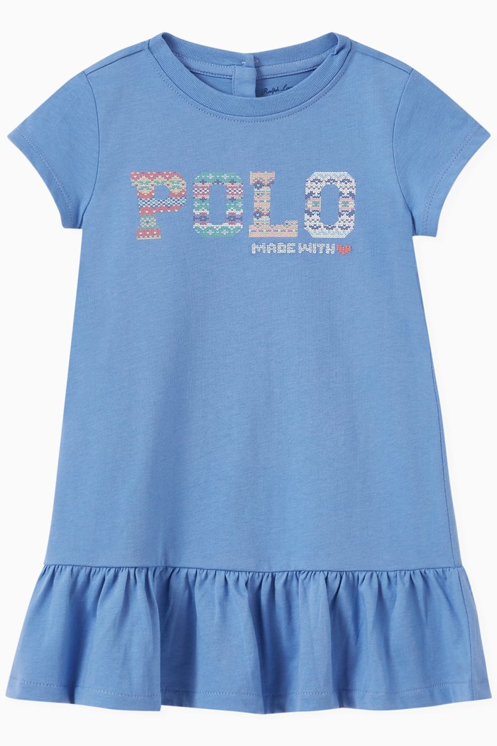 

Embroidered POLO Logo Day Dress in Jersey, Blue