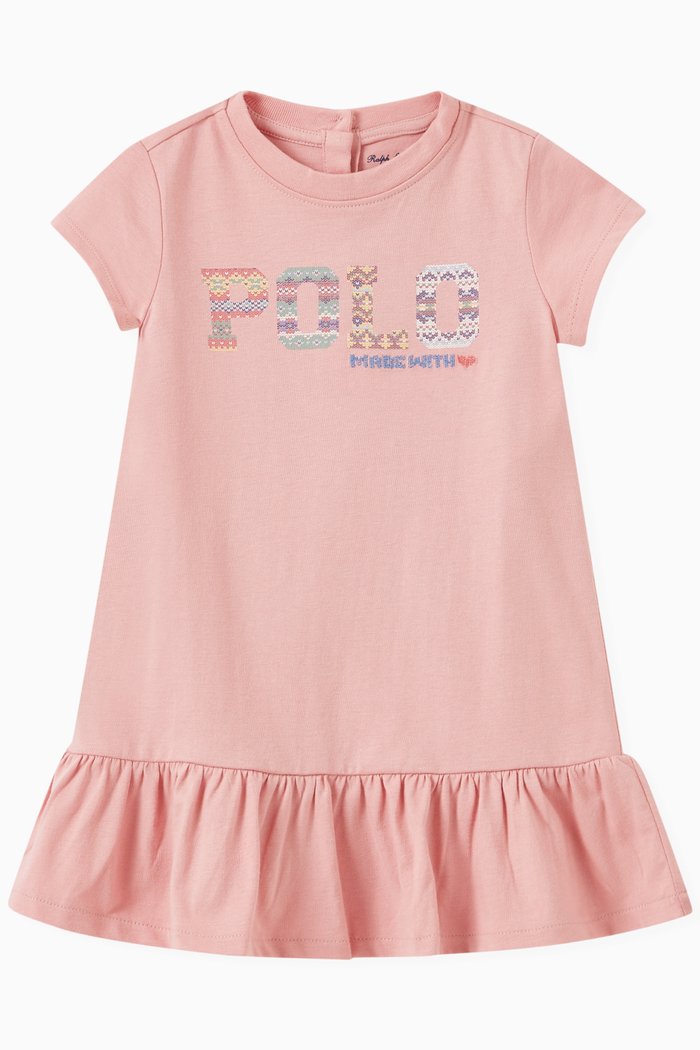 Embroidered POLO Logo Day Dress in Jersey, Pink