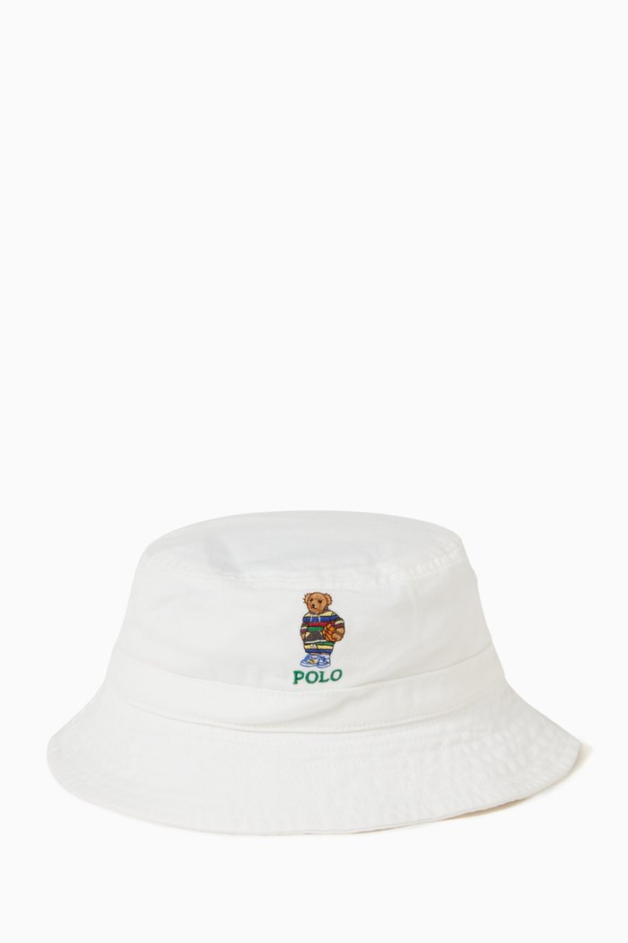 

Polo Bear Bucket Hat in Cotton, White