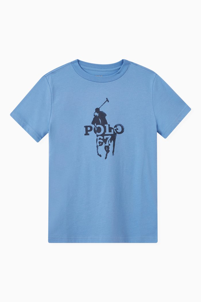 

Faded Polo Logo Print T-shirt in Cotton Jersey, Blue