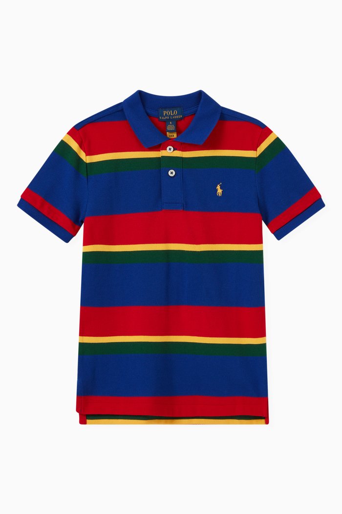 Striped Logo Polo T-shirt in Cotton, Multicolour