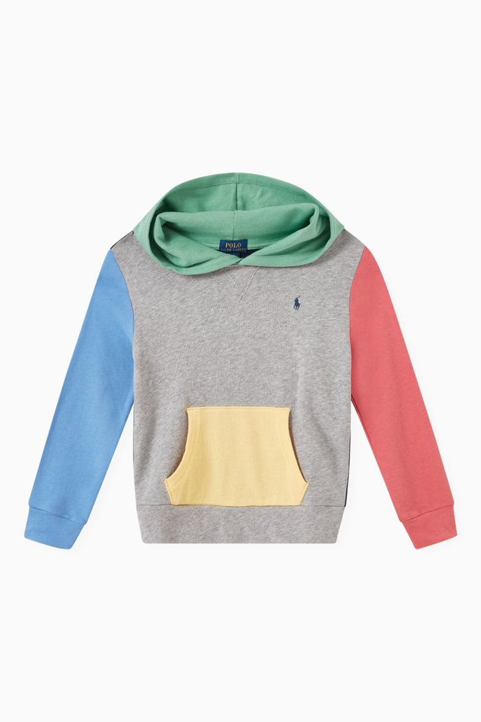 

Multicolour Patchwork Hoodie in Cotton, Grey