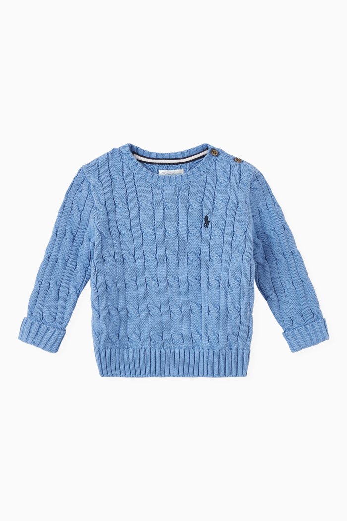 

Cable Knit Sweater in Cotton, Blue