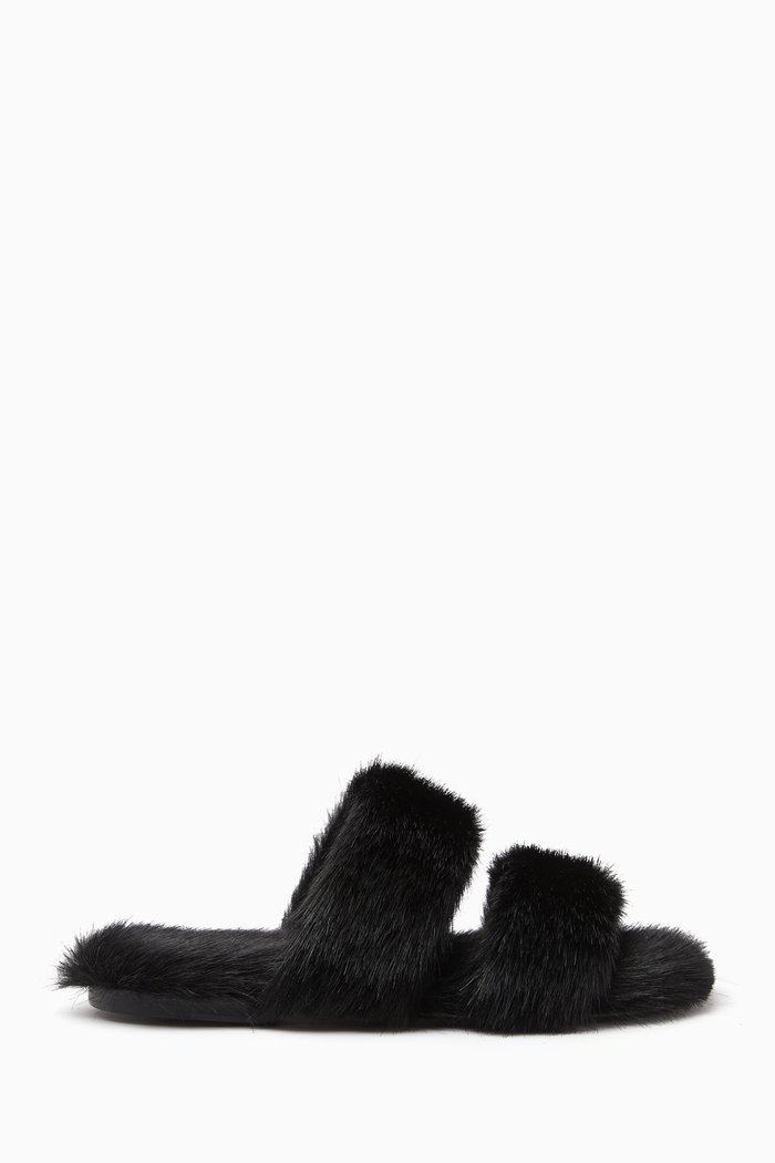 Bleach Slides in Faux Fur, Black