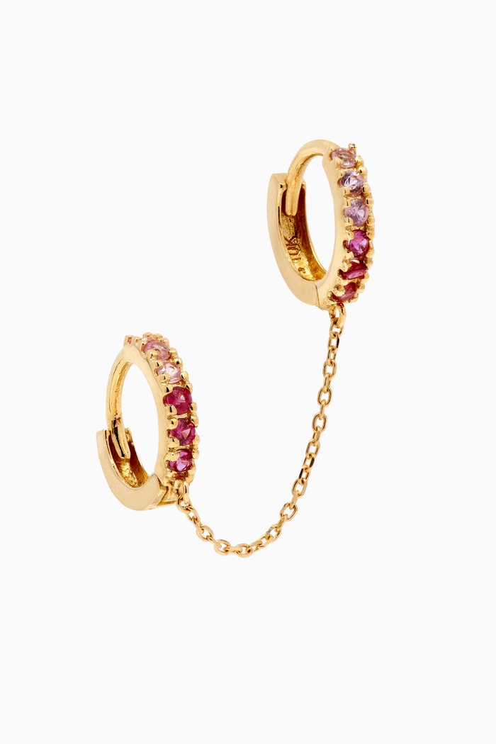 

Pink Power Double Huggie Earring in 10kt Yellow Gold