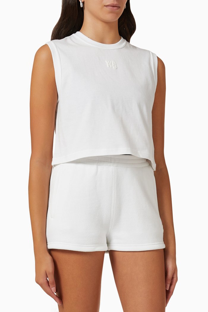 

Puff Logo Crop Muscle T-shirt in Cotton Jersey, White