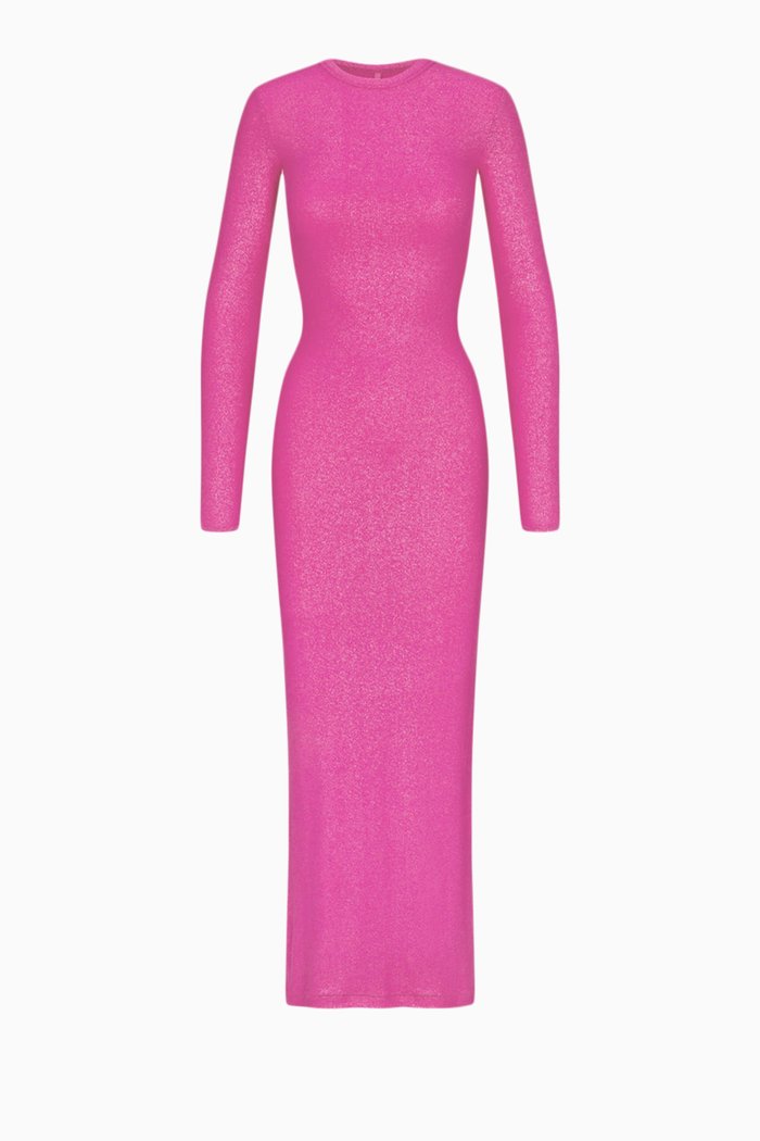 

Soft Lounge Long-sleeved Maxi Dress in Stretch-modal, Pink