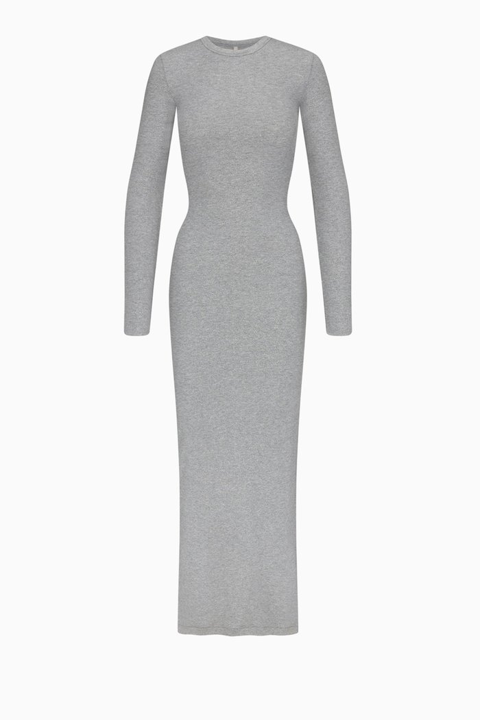 

Soft Lounge Long-sleeved Maxi Dress in Stretch-modal, Grey