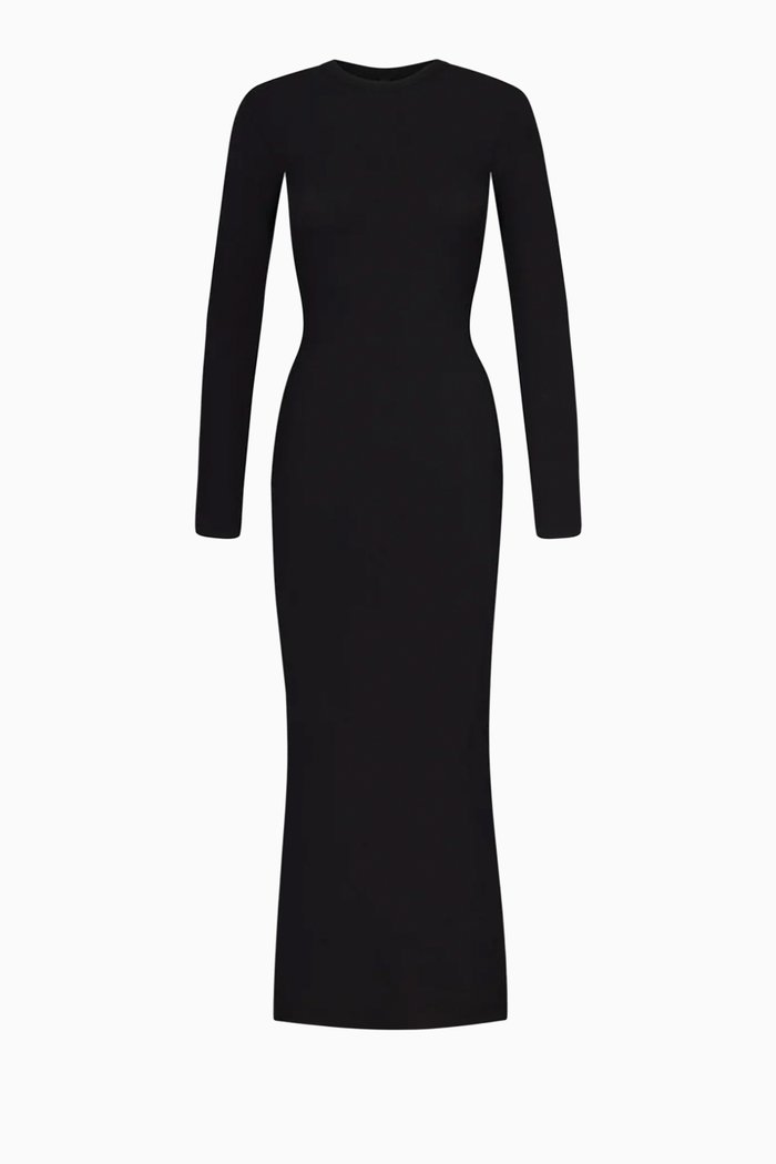 

Soft Lounge Long-sleeved Maxi Dress in Stretch-modal, Black