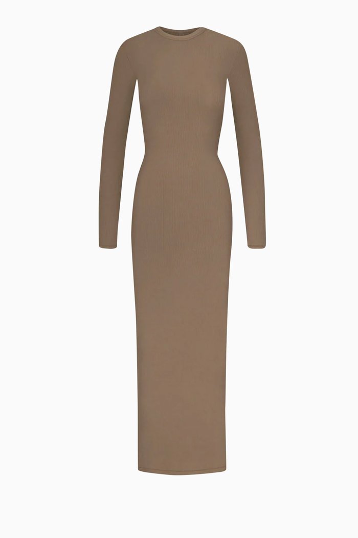 

Soft Lounge Long-sleeved Maxi Dress in Stretch-modal, Black