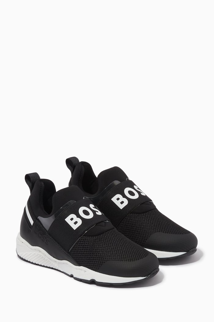 

Logo Strap Sneakers in Leather & Mesh, Black
