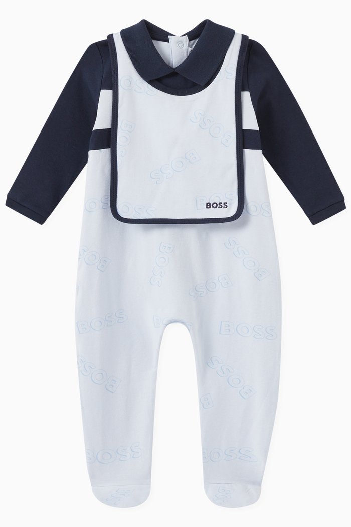 

Colour-block Sleepsuit & Bib Set in Cotton, Blue