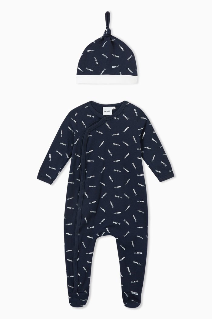 Logo Sleepsuit Set in Cotton, Blue