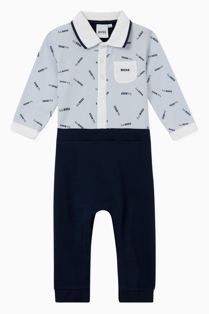 

Logo Print Romper in Cotton, Blue