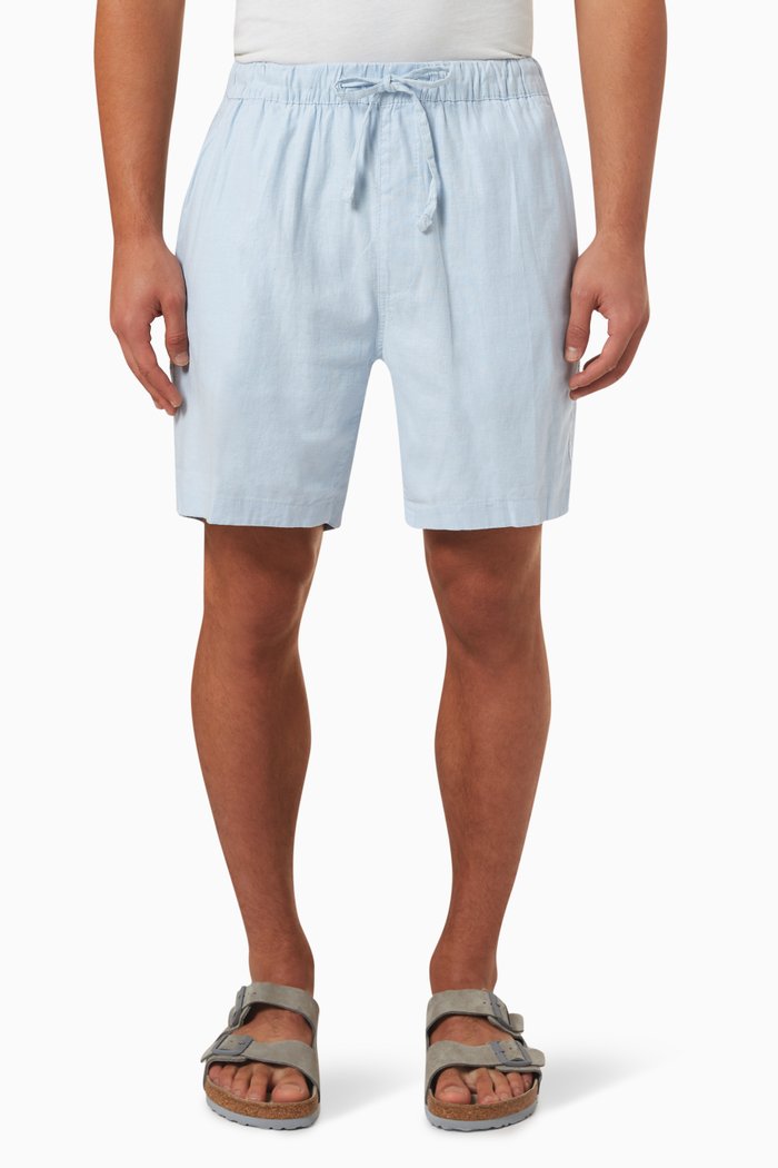 Drawstring Shorts in Stretch-linen, Blue