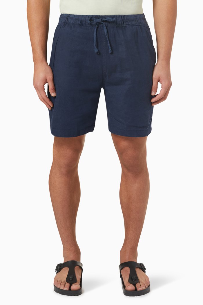 Drawstring Shorts in Stretch-linen, Blue