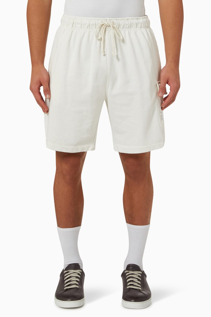 

Garment-dyed Cargo Shorts in French-terry, White