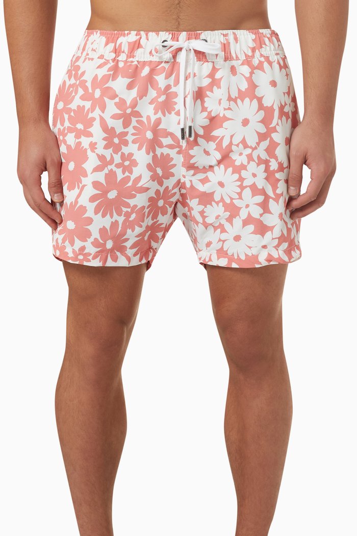 

Charles Floral 5" Swim Shorts in Stretch-nylon, Orange