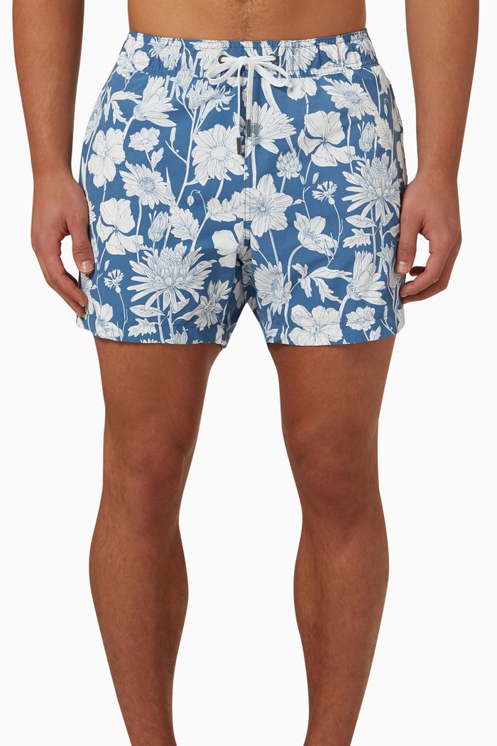 

Charles Floral 5" Swim Shorts in Stretch-nylon, Blue