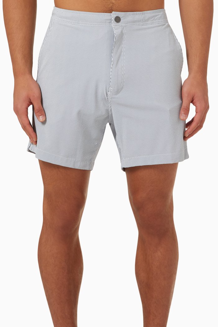 

Elastic Calder 6" Swim Shorts in Seersucker, Blue