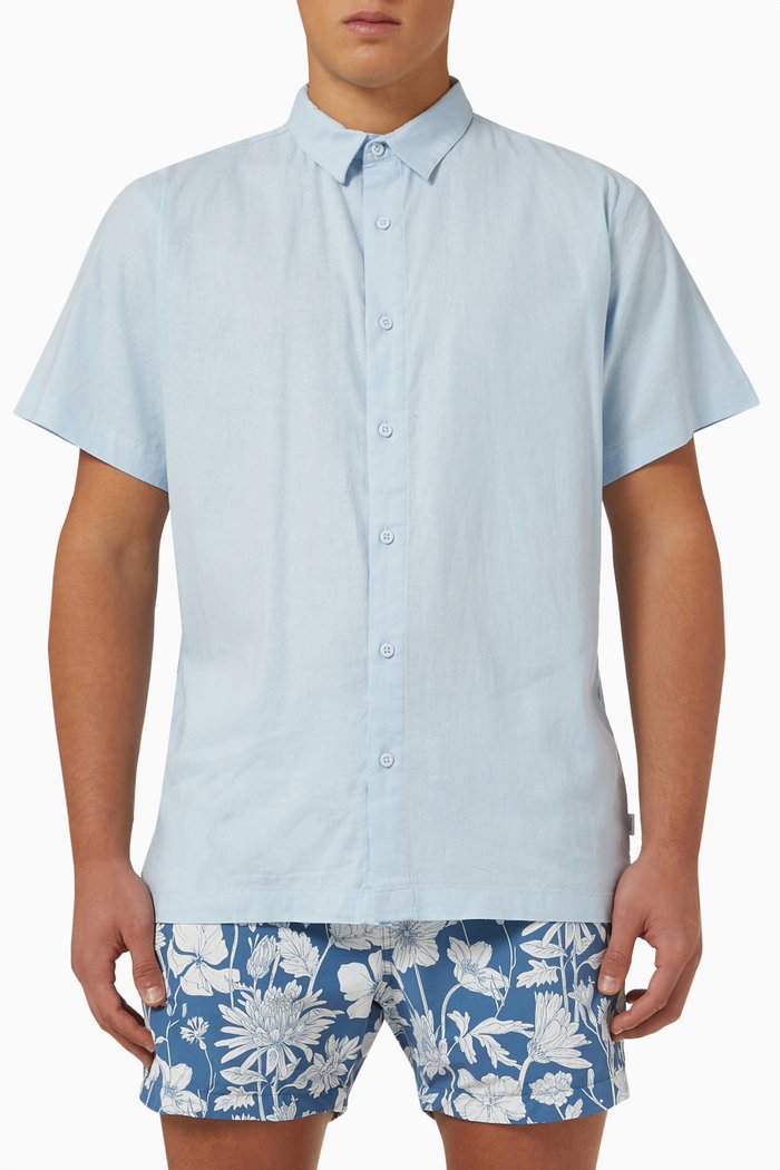 

Stretch Shirt in Linen-blend, Blue
