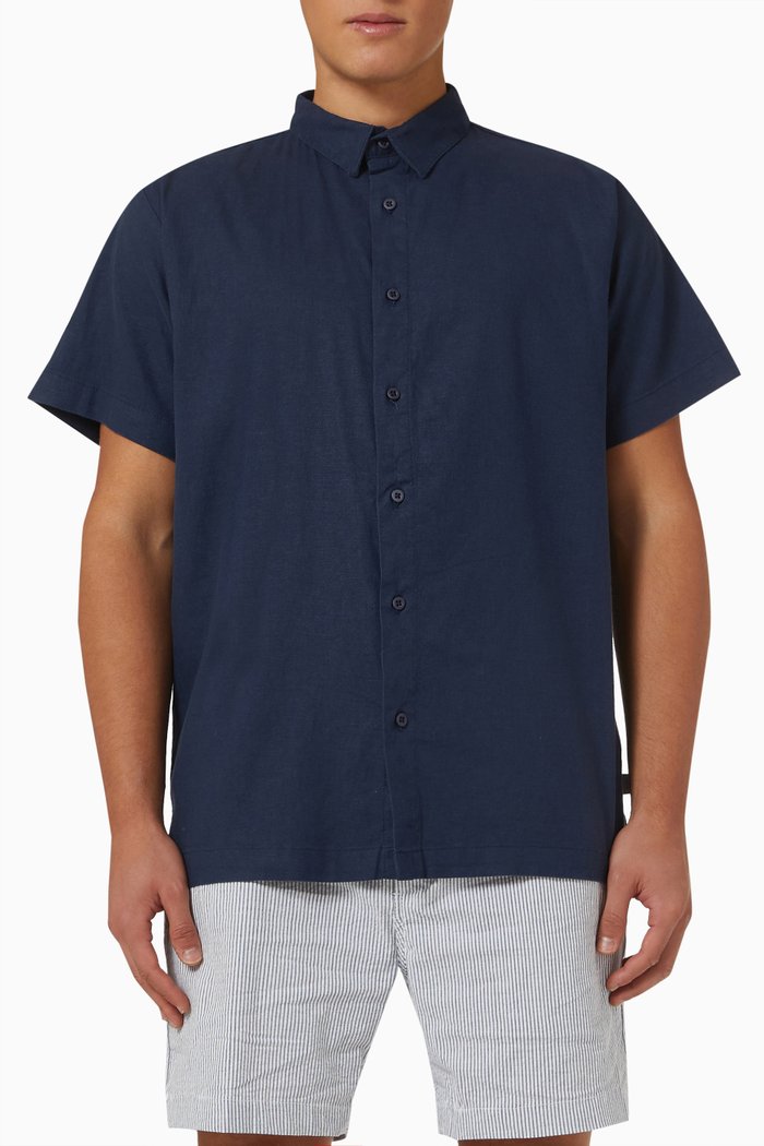 

Stretch Shirt in Linen-blend, Blue
