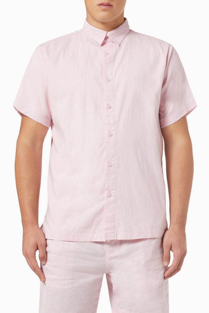 

Stretch Shirt in Linen-blend, Pink