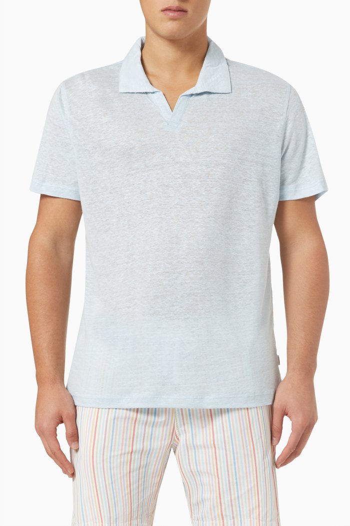 

Polo Shirt in Linen-jersey, Blue