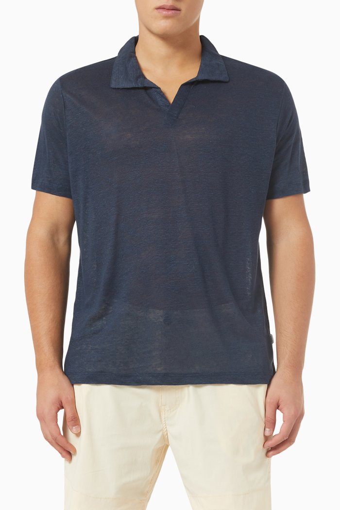 

Polo Shirt in Linen-jersey, Blue