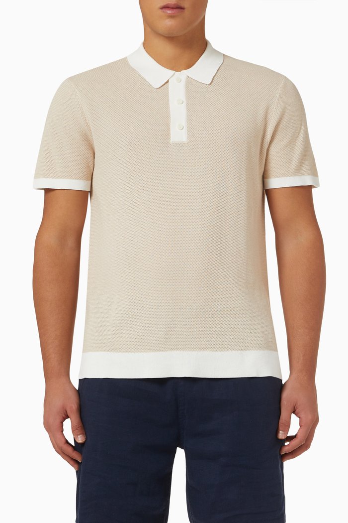 

Textured Polo Shirt in Cotton-knit, Neutral