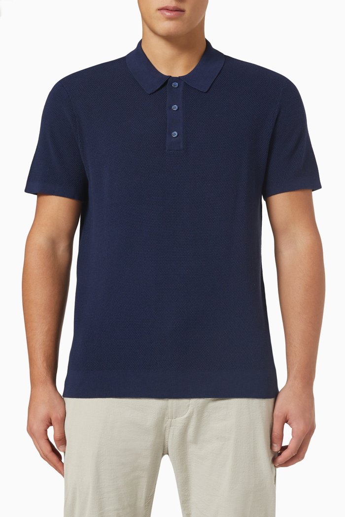 

Textured Polo Shirt in Cotton-knit, Blue
