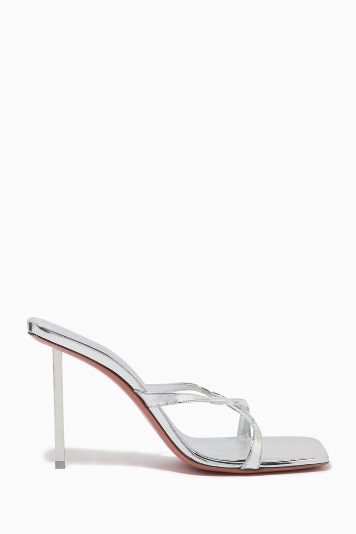 

Adriana 95 Mule Sandals in Metallic Patent Leather, Silver