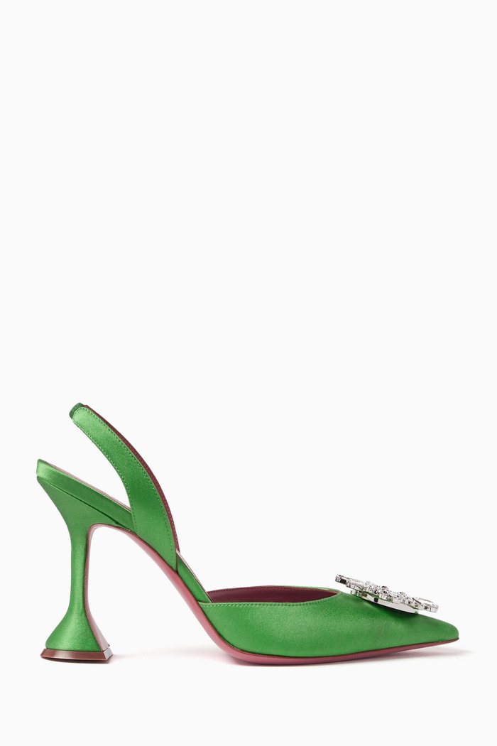 Begum Crystal Slingback Pumps in Satin, Green