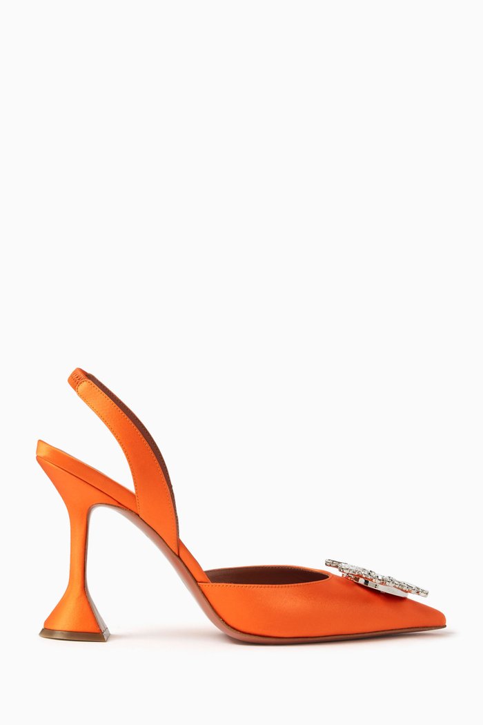 

Begum Crystal Slingback Pumps in Satin, Orange