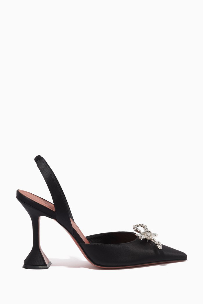 Rosie Crystal Bow Slingback Pumps in Satin, Black