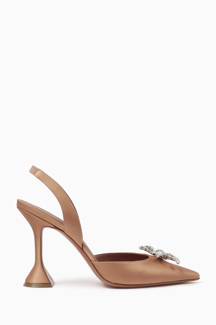 

Rosie Crystal Bow 95 Slingback Pumps in Satin, Brown