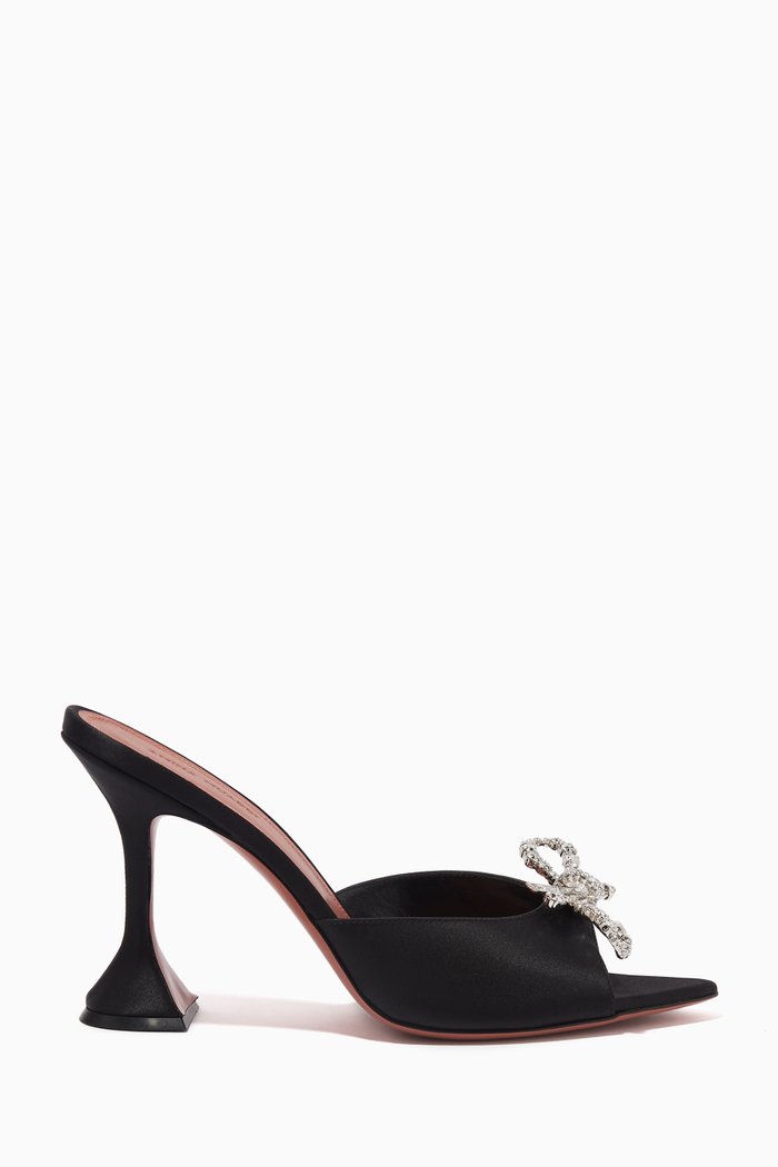 

Rosie Crystal Bow Mules in Satin, Black