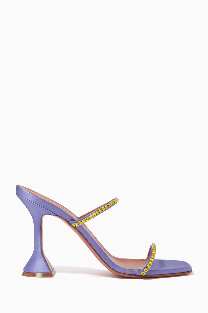 

Gilda Embellished Mules in Satin & Leather, Purple