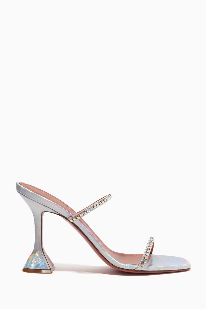 

Gilda Embellished Mules in Satin & Leather, Silver