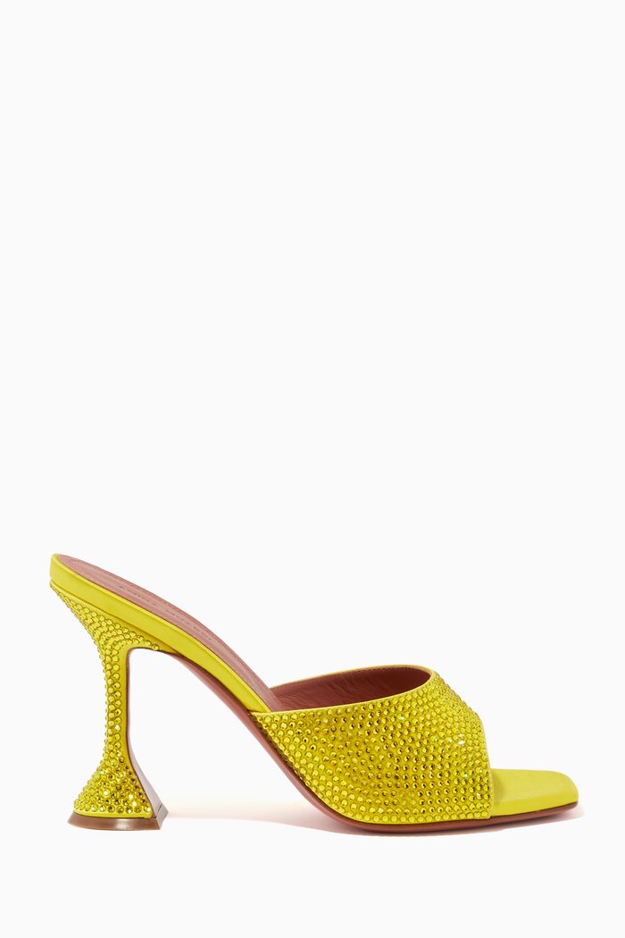 Lupita Crystal 95 Mules in Satin, Yellow