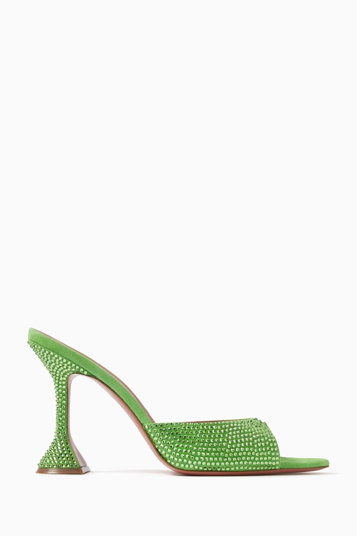 Caroline 95 Crystal-embellished Mules in Suede, Green