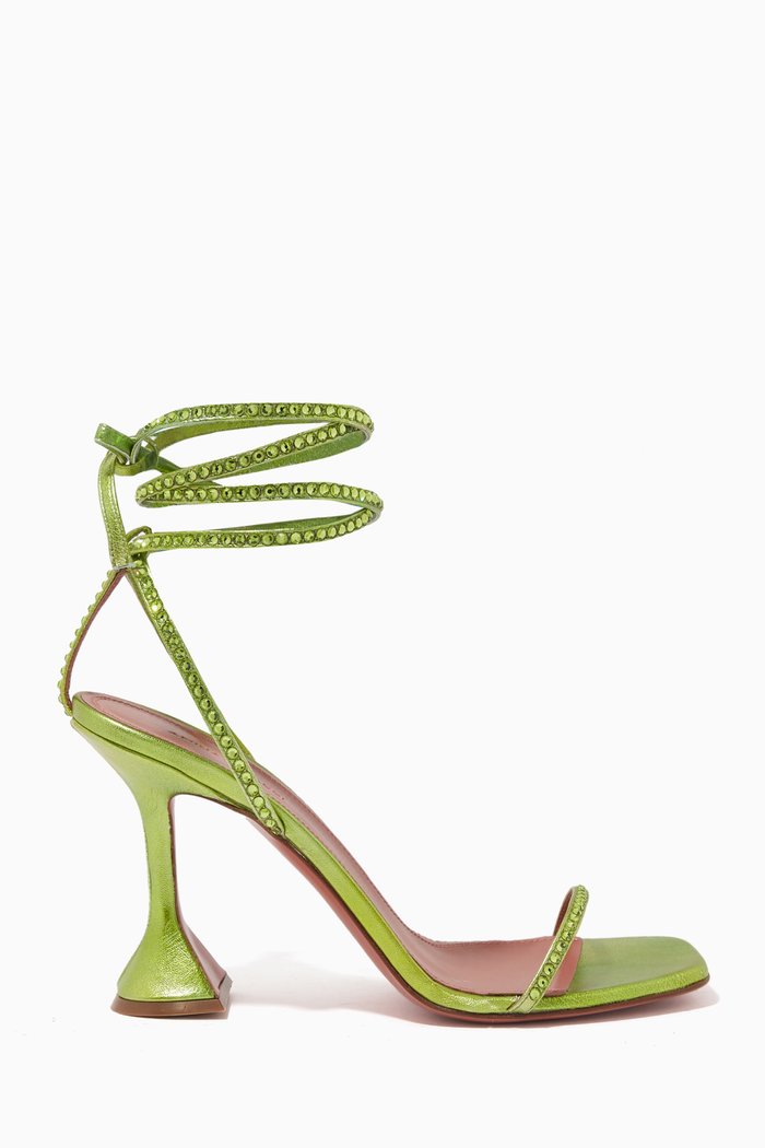 Vita Crystal Lace-up Sandals in Metallic Nappa, Green