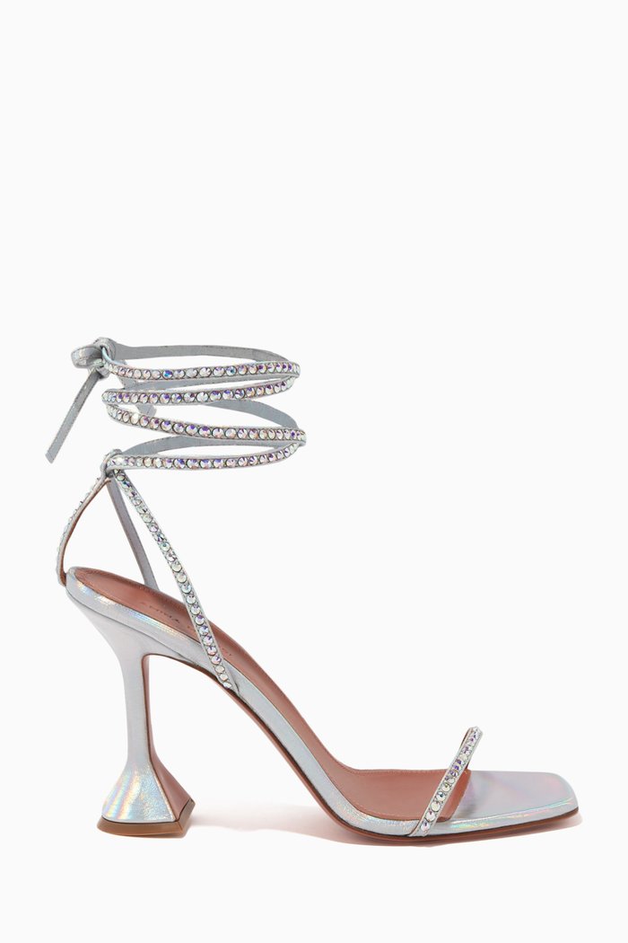 

Vita Crystal Lace-up Sandals in Metallic Nappa, Silver